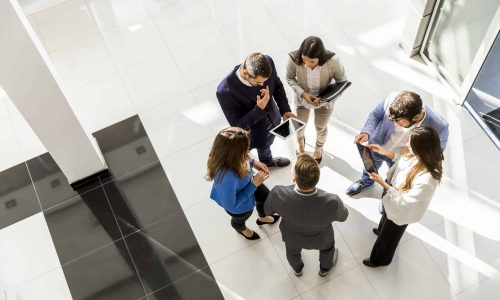 Top view of group young business people in the modern office